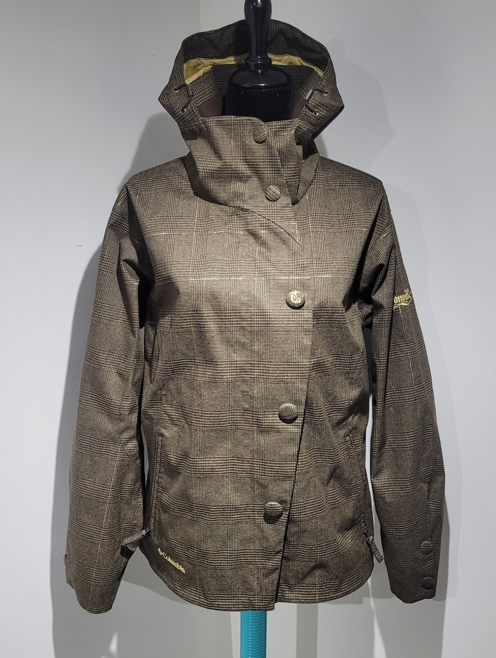 Columbia Women's Convert Boardwear Plaid Hooded Ski Snowboard Jacket Large Brown